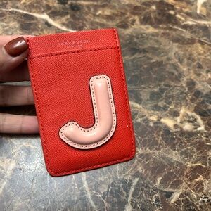 Tory Burch Red and Pink Initial Card Holder